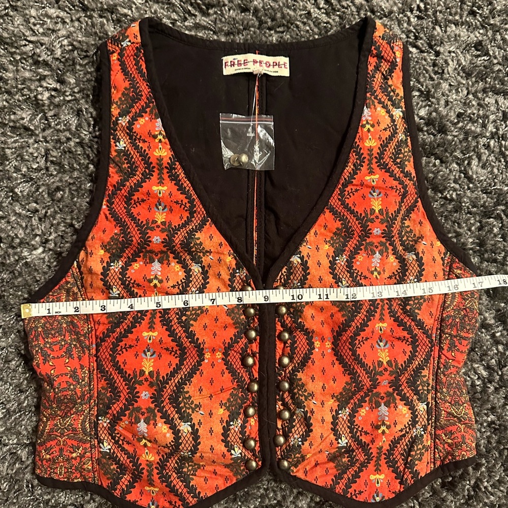 Free People Women Gemini Quilted Vest Top Floral Rust Combo Boho Festival XS S M - Picture 7 of 10